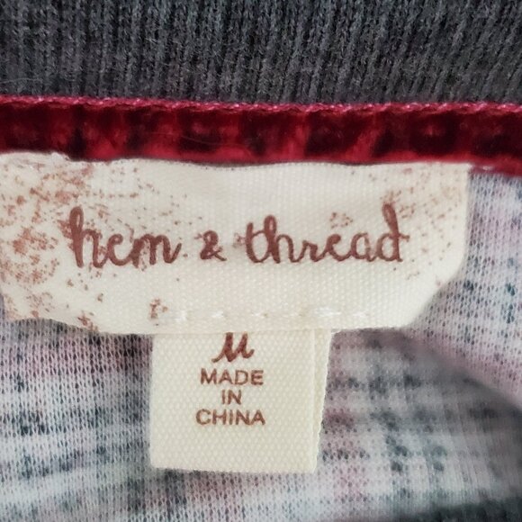 Hem & Thread 141204 Lantern Sleeve Plaid Elevated Sweatshirt Style Top Size M - Picture 10 of 12